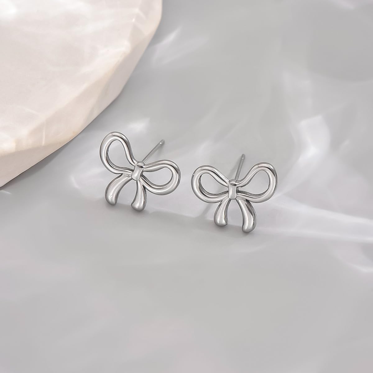 Dainty Bow Stud Earrings for Women 18K Gold Plated Minimalist Ribbon Stud Earring Cute Pearl Bowknot Earrings Simple Everday Jewelry for Her - Image 6