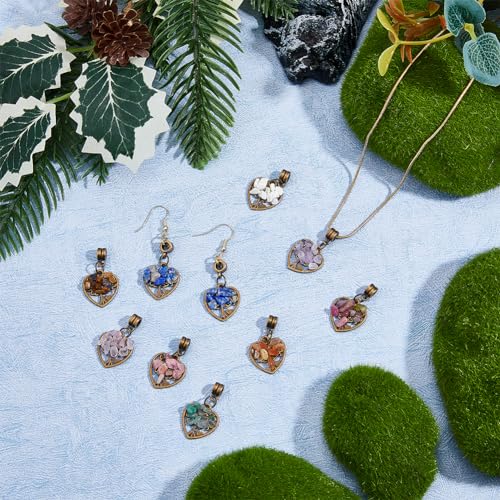 SUPERFINDINGS 36Pcs Tree of Life Pendant Charms Antique Bronze Gemstone Charm Alloy Large Hole Pendants Crystal Quartz Chakra Pendants Heart Charm for Jewelry Making Necklace Earrings Bracelet DIY - Image 4
