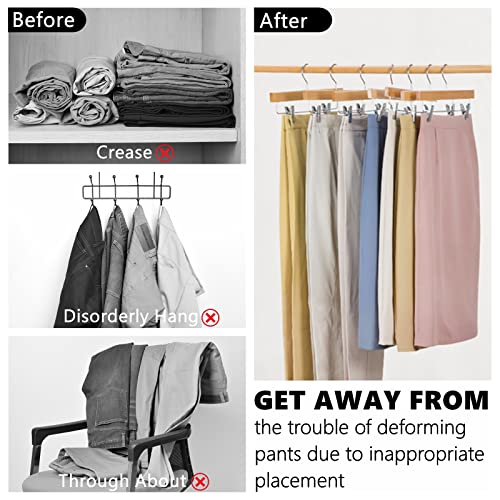 Amber Home Natural Wooden Pants Hangers 24 Pack, Solid Wood Skirt Hanger Bottom Hanger Clips Hangers For Slacks, Jeans, Shorts With 2-Adjustable Clips (Natural, 24 Pack) #TOP4