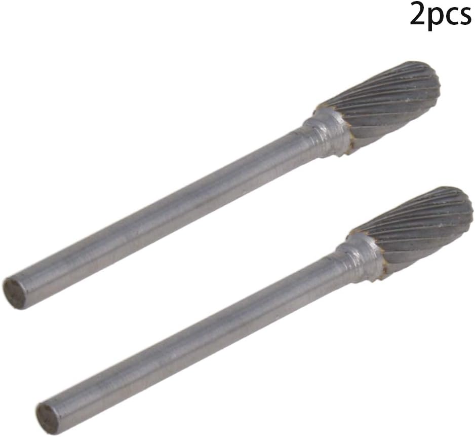Auniwaig Tungsten Carbide Rotary Burr 3mm / 1/8" Shank, 5mm Head Size Single Cut Cylindrical Carving Burr Bits, for Woodworking, Drilling, Metal Carving, Engraving, Polishing 2pcs