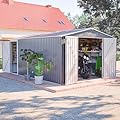 YOPTO 14x10 FT Outdoor Storage Shed,Metal Shed W/ 3 Lockable Doors?Floor Frame & Side Door,Garden Tool House W/ 4 Air Vents & Sloped Roof,for Backyard Patio Lawn,Light Gray