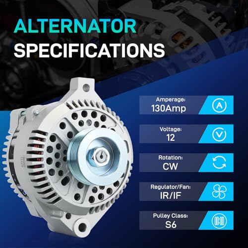 Image of New Alternator Compatible with Ford 1994-2000 Mustang, 1994-1997 Thunderbird, Mercury 1994-1997 Cougar, 130A 12V CW, 3.8L, F4PU10346BA F4PZ10346B 7771-6G2