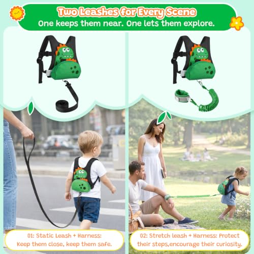 Image of Dr.meter 3 in 1 Toddler Harness Leash with Key Lock for Boys Girls | Cute Dinosaur Kids Safety Harness + 8.2ft Anti Lost Wrist Link Child Protective Leash While Walking for Outdoor Activity