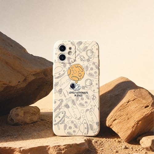 Image of Cosmic Silicone Astronaut Case for iPhone 12, Cute Soft Touch Designer Protective Cover, AstroShield Shockproof Defense with Matte Anti-Slip Grip | Lunar Pearl