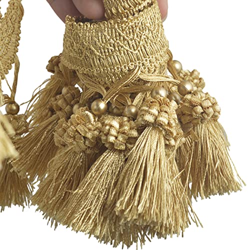 Kuasting Fringe Tassel Lace Trim 12.5 Yards Braided Hanging Beads Handwork Diy Craft Sewing Accessory Lace For Home Curtain Table Decoration (Golden) #TOP5