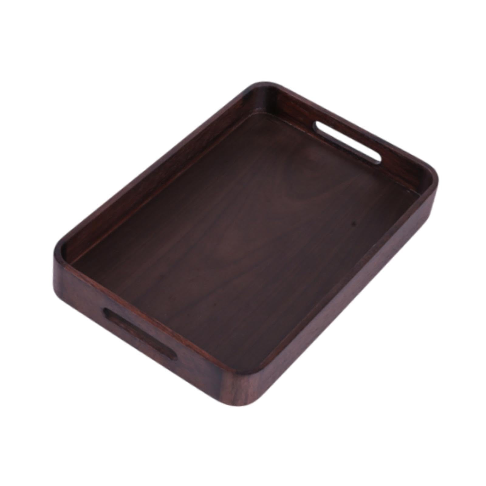 AMSLSIU Charming Rustic Rectangle Tray Decor Walnut Wooden Serving Trays With Cutout Handles Stylish Serving Solution At Home Coffee Table Tray Accessory, Dark Brown, L
