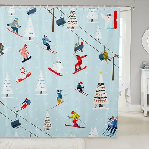 Ski Sports Shower Curtain - Winter Extreme Sports Games Waterproof