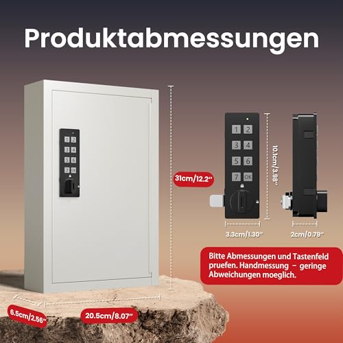 Grimtron 40 Keys Electronic Key Boxes Wall Mounted, Private/Public/Password Hiding Mode Key Lock Box with Code for Key Safe