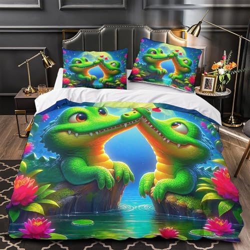 Housse de couette crocodile 3D en microfibre 200x200 cm avec taies