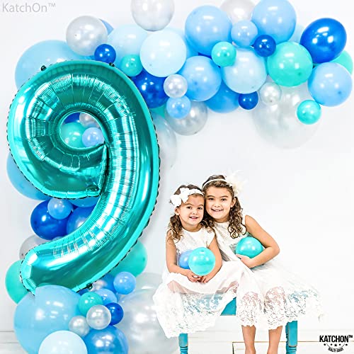 Image of KatchOn Foil Teal Blue Number 9 Balloon For Birthday Decorations - 40 Inch