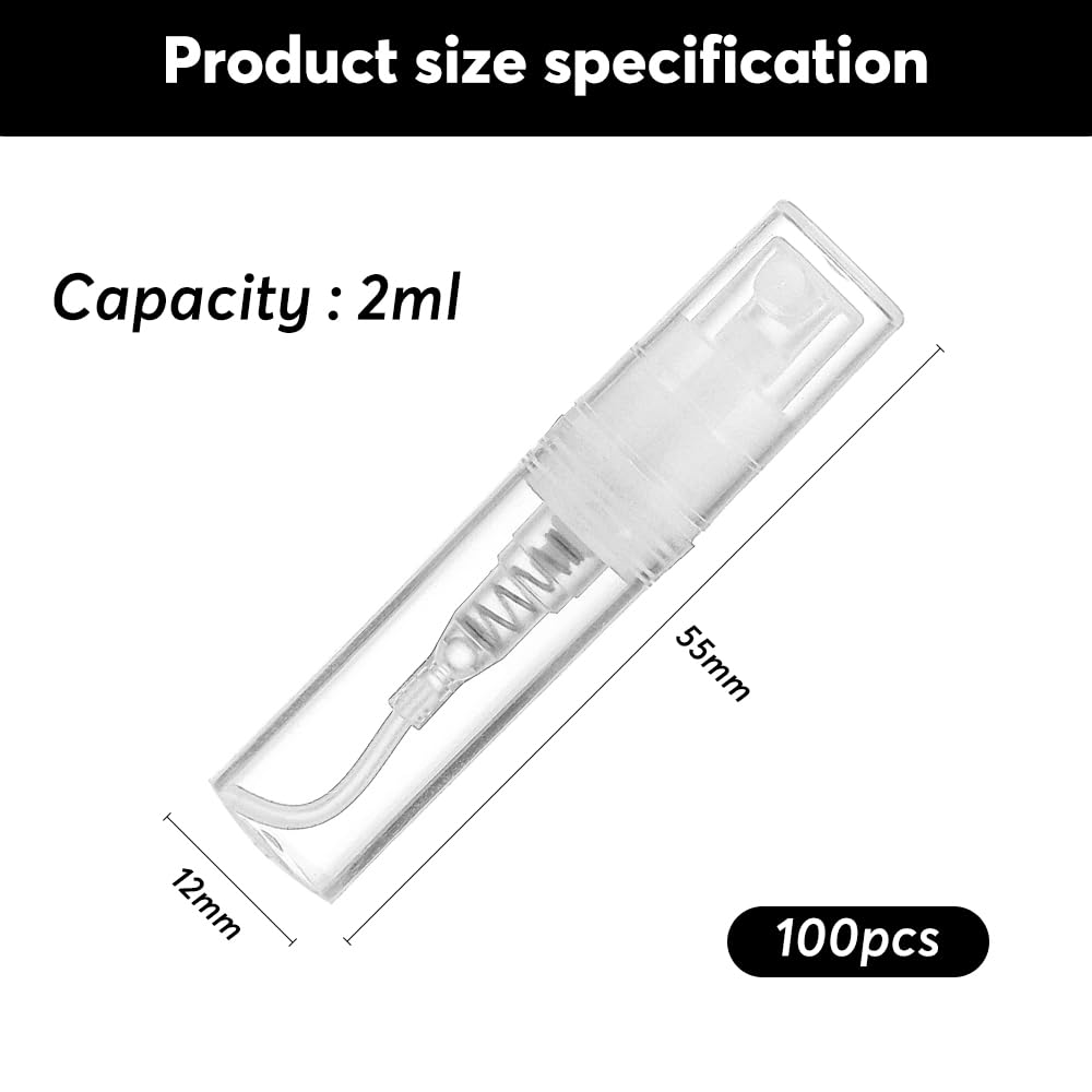 mizikuu 100 Pezzi 2ML Mini Flacone Spray, Riutilizzabile Bottigliette Spray Vuote in Plastica Profumo Atomizzatore di Profumo Bottiglia Campioni di Profumo per l'uso quotidiano e i viaggi