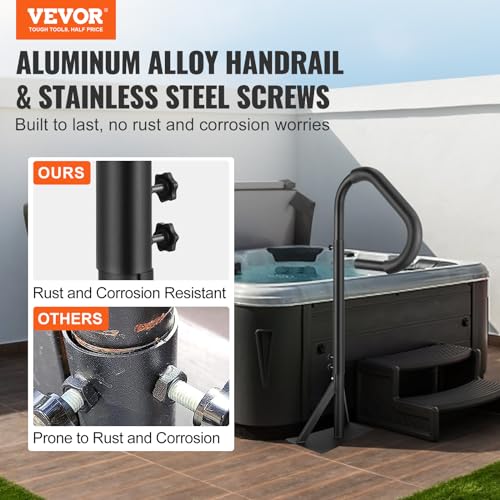 VEVOR Whirlpool Handlauf 272kg Tragfähigkeit Spa-Geländer aus Aluminiumlegierung Pool Handlauf Höhenverstellbar von 122,92 bis 160cm Haltegriff Einstiegshilfe 360° drehbar für Schwimmbäder Whirlpools