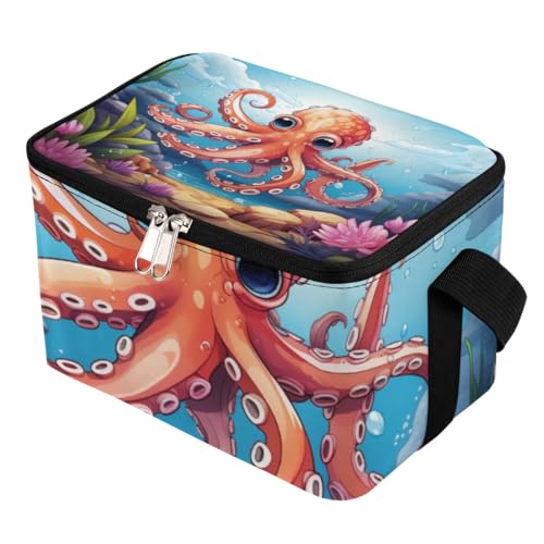 GzLeyigou Lunch Bags for Women Men 9 Cans,Octopus Hot & Cold Food Delivery Bag Insulated Grocery Bag Insulated Lunch Box Ocean Animal Cooler Bag for Office Work Picnic Beach