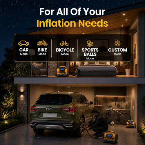 Image of Portronics Vayu Hybrid 4-in-1 Corded Air Pump, 150 PSI, AC & 12V DC Power Input, Inflate & Deflate Function, Dual Motors, Auto Shut-Off, LED Light with SOS, Digital Display