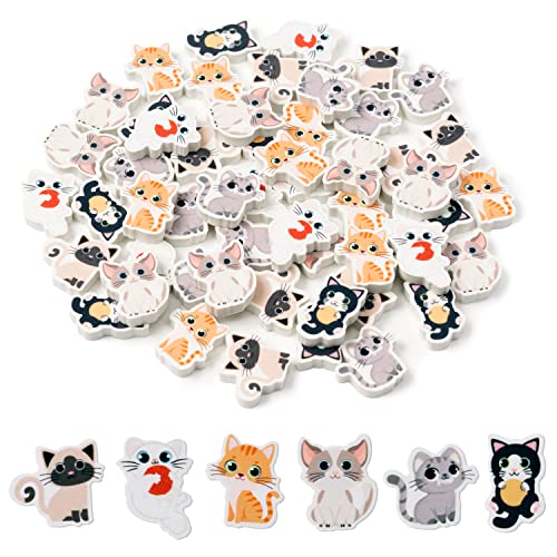 Lot de 60 mini gommes fantaisie en forme de chat pour enfants, cadeaux de rentrée scolaire, mini gommes kawaii en forme de chat pour bureau, étudiants, récompenses, cadeaux d'anniversaire