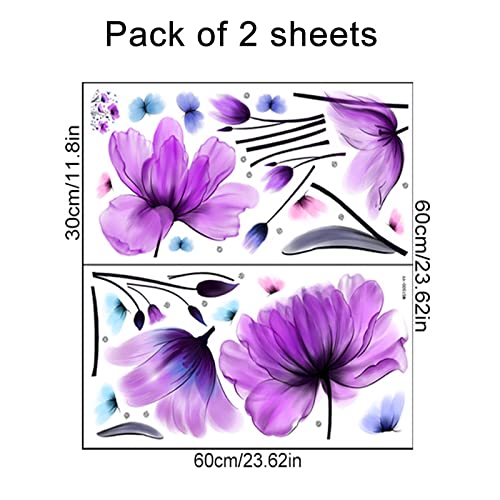 Pinenjoy Tulip Wall Decals Flower And Colorful Butterfly Wall Sticker Purple Floral Art Wall Clings 25.2X35.43Inch Removable Diy Vinyl Stickers For Living Room Bedroom Tv Sofa Background Decoration #TOP1