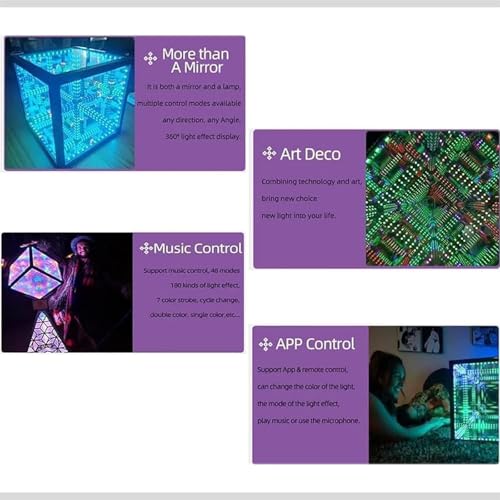 Cube led intelligent réactif au son et lampe miroir infini 20cm