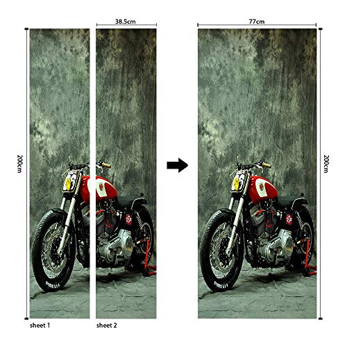 SHOMEY Adesivi per Porte su Misura 3D, Moto retrò