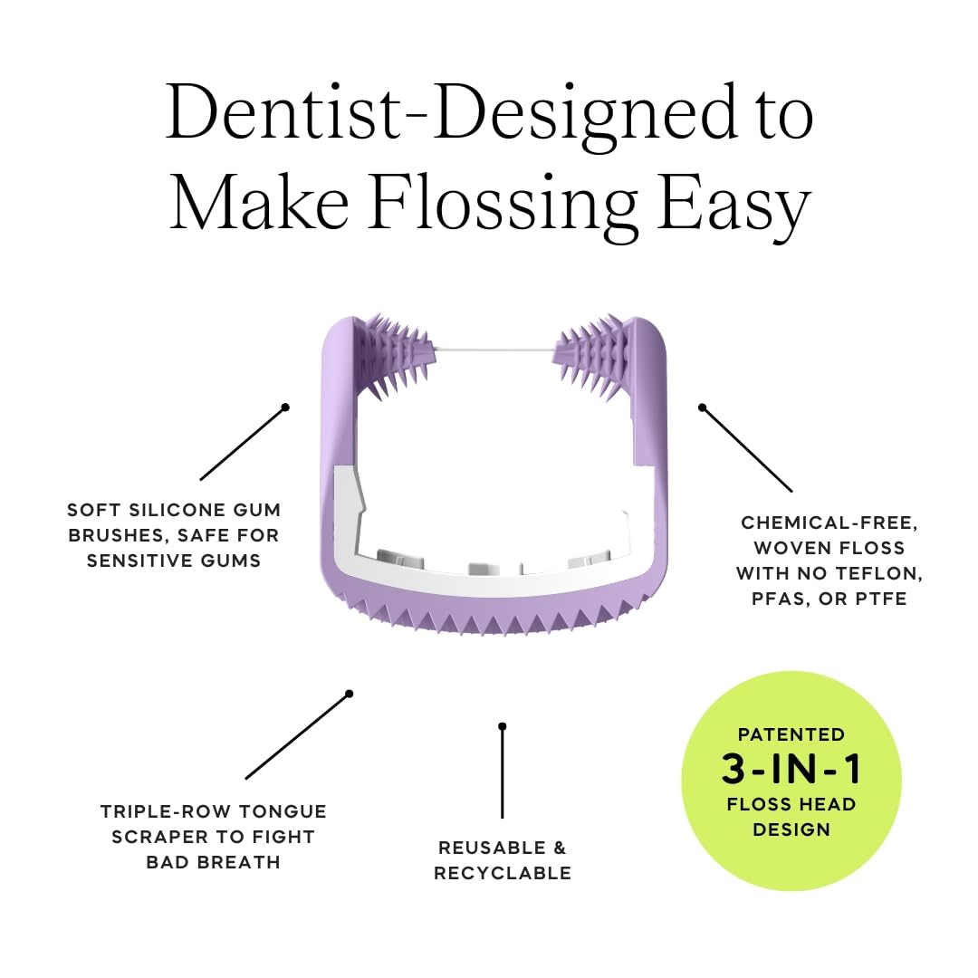 Slate Recambios de hilo dental – Hilo dental tejido reutilizable, sin PFAS, hilo dental no tóxico | Se adapta a hilo dental eléctrico SLATE con raspador de lengua y barridos de encías | Paquete de 20