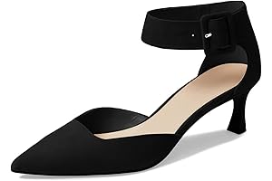 Pointed Toe Suede Ankle Buckle Black Heels