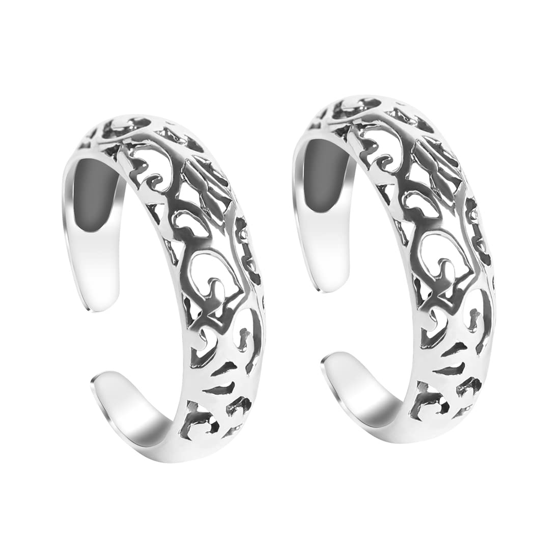 925 Sterling Silver Intricate Toe Rings Pair | Size Adjustable | Gift for Women and Girls