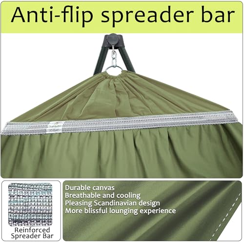 Image of Tranquillo Sturdy Steel Hammock with Stand Premium Cotton Canvas Hammock, 600 lbs Capacity Hammock Stand Folding, Portable 30-Second Fold Unfold Hammock for Camping, Sage