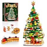 Christmas Tree with LED Light Building Blocks, Compatible with Lego Christmas Ornaments Set for Tabletop Home, Wreath Snowflake Xmas Decoration Stocking Stuffers Toy for Boys Girls Adults