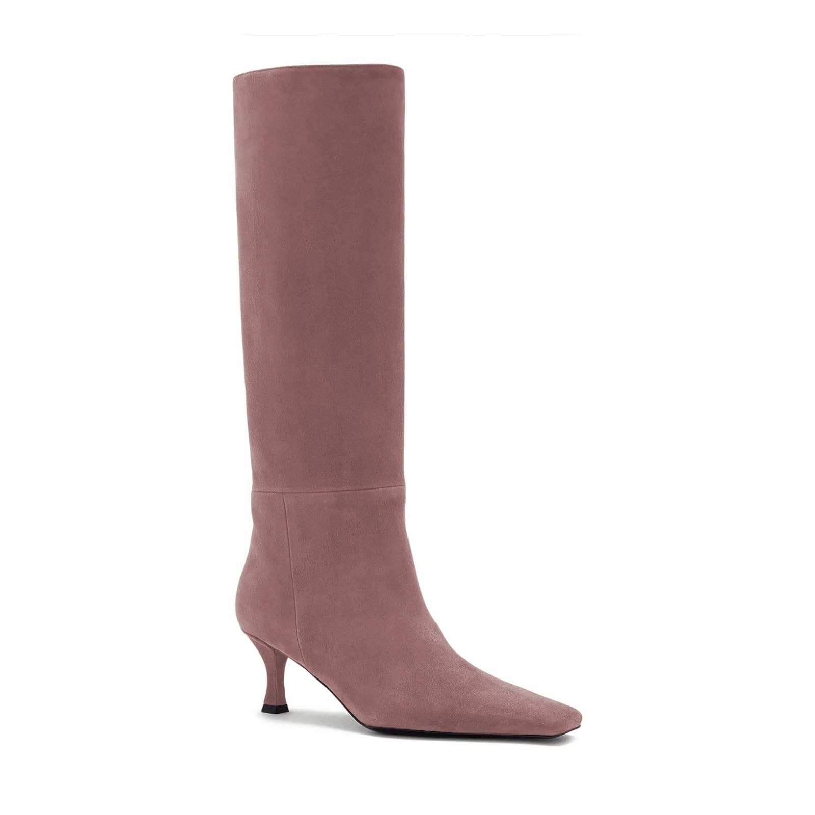 Womens Suede Knee High Boots Kitten Heel Square Toe Stylish Comfortable Dress Boots