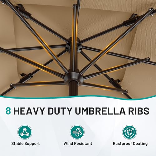 Image of AreShark 8'x10' 2 Tiers Rectangular Patio Umbrella - Outdoor Umbrella Waterproof UV Protection, Market Table Umbrella w /Crank for Pool, Backyard, Deck(Beige)