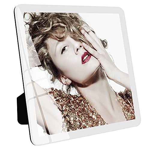 Bluesun 8x8 Picture Frame, Real Glass Frame, Hanging Picture Frame, Matted for Wall and Ttabletop Decor (8x8, white)