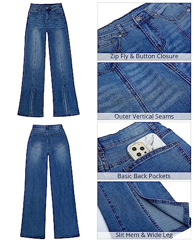 Grapent Womens Wide Leg Pants Boot Cut Jeans Business Casual Denim Trouser Seamed Front Flare Jeans For Women Stretchy High Rise Pants For Women Plus Size Color Classic Blue Size 18 #TOP5