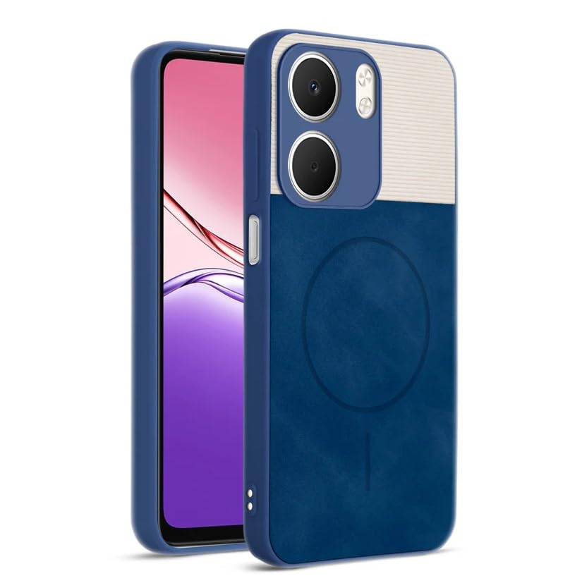 Image of Bintage CASE Dual-Leather Mac Safe Design Phone Case| Soft Touch Finish | Full Camera Protectection Back Cover Compatible for Oppo CPH2733 /Oppo A5x 5G - White & Royal Blue