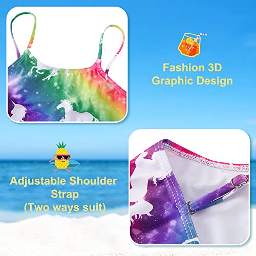 Funnycokid Girls One Piece Swimsuit Beachwear Size 7/8 Rainbow Unicorn 3D Printed Bathing Suit Swimwear For Pool Party 7-8Years #TOP4