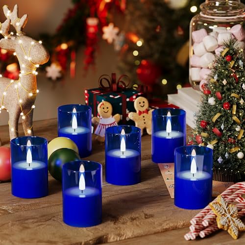 Image of 12Pack Flameless LED Candles with Timer, Battery Operated, Blue, 2 inchx3 inch | Small Pillar & Votive Candle with Realistic Flickering Warm Glow for Centerpieces, Wedding Tables, Holiday, and Home Decor