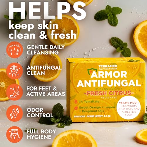 Image of Antifungal Soap with Lemon Oil 1% Tolnaftate for Jock Itch & Ringworm | Medicated Jock Itch Treatment Helps Fight Ringworm & Athlete's Foot 2 Cleansing Bars with Case Sweet Orange & Grapefruit Oils
