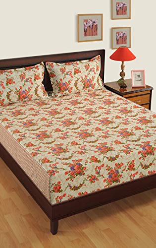 Image of Swayam Pure Cotton King Bedsheet with 2 Pillow Covers | 160 TC Soft Breathable Bed Sheet | Floral Printed | Size 108 x 108 inch | Comfortable & Durable for Bedroom - Yellow