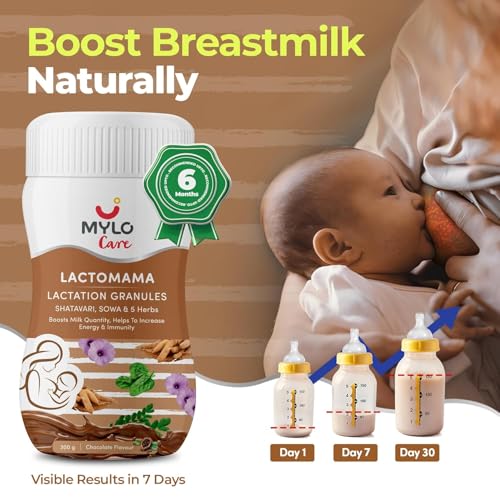 Image of Mylo Lactomama Granules - Lactation Supplement for breastfeeding with Shatavari to Increase Breast Milk - 300 g each | With Herbs like Moringa, Sowa & 5 Others | 2 Scoops per Serving (Pack of 6, Chocolate)