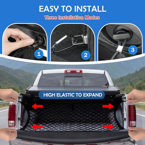 Image of Envelope Style Truck Bed Cargo Net for Dodge Ram 1500 2019-2026 Accessories, Rear Trunk Mesh Cargo Net, Upgraded 5mm Bungee & Double-layer Nylon Storage Tailgate Netting Grocery&Tools Holder Organizer