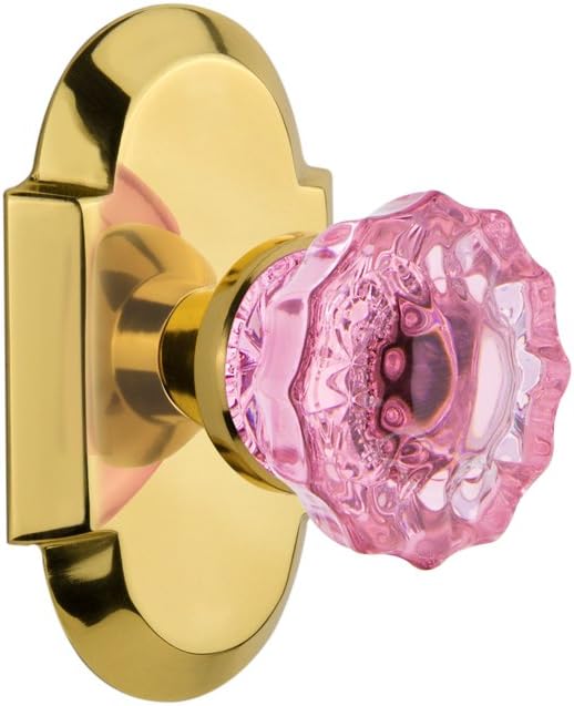 Nostalgic Warehouse 724209 Cottage Plate Crystal Emerald Glass Door Knob in Polished Brass, Privacy-2.75