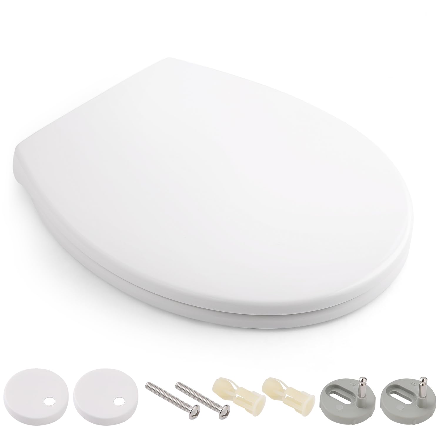 Himimi WC Sitz mit Absenkautomatik, O-Form Toilettendeckel, Absenkautomatik und Justierbaren Edelstahlscharnier, Antibakterielle Klodeckel PP Toilettensitz (440x375x54mm)