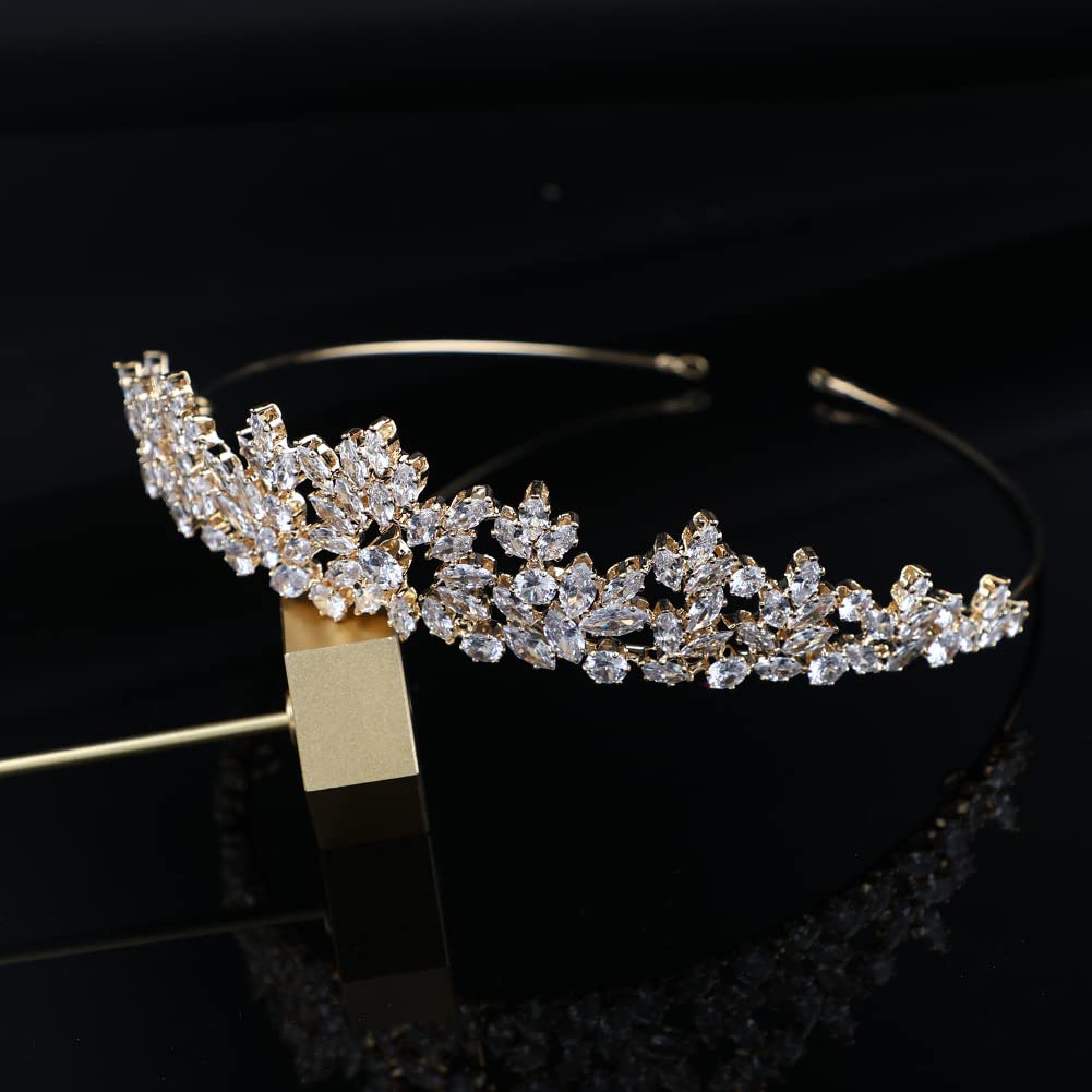 QXMYOO Kleine Hochzeits-Tiaras und Krone für Frauen, 5A Zirkonia, kleine Braut, Kopfschmuck, süß, 16 Quinceanera-Kronen, Brautschmuck, Haarschmuck, Coronas Para 15 Anos Quinceaneras 2023 (Gold)