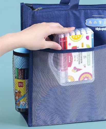 Image of Art Portfolio Bag with Zipper and Handle 17 x 14 inches Large Oxford Bag Artwork Storage Container for Drawing Sketch Photography Poster Files Document (Blue + Green, A3)