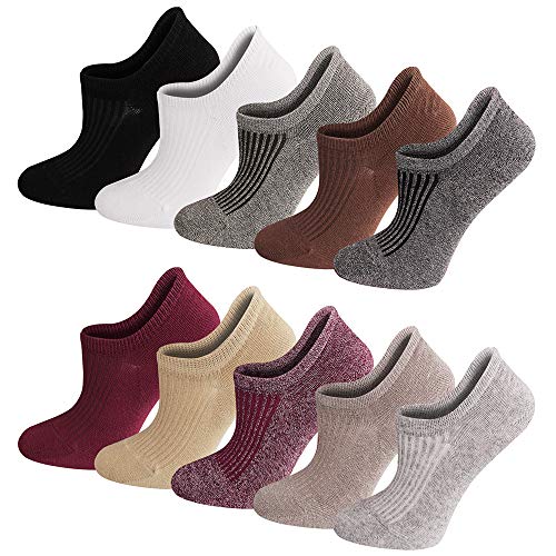 Ambielly Chaussettes Femmes Coton No Show Coupe-bas Décontractée Invisible Chaussettes Non Caleçon Plat Bateau Doublure La cheville Chaussettes 10 paires (Multicolore)