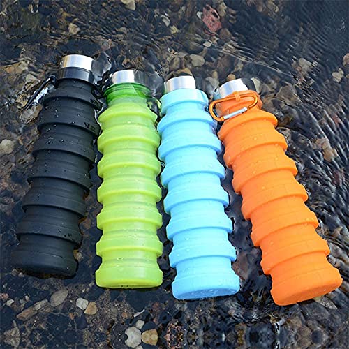 Image of we3 Collapsible Water Bottle, 550ml Reusable Silicone Light Water Bottles for Travel Outdoor Portable Leakproof Drinking Bottles with Carabiner (Blue, Pack of 1)