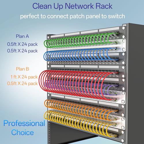 Image of Cat6a Patch Cables 2ft (24 Pack) Slim, Cat6 Ethernet Patch Cable Pure Copper, Flexible Cat 6 Patch Cable 550MHZ 10G, Space-Saving Cat 6A Network Cables for Patch Panel, Orange