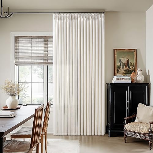 Image of Extra Wide Curtains 100 Width 102 Inches Long Patio Sliding Door | Natural Linen, 100 Inches Wide, Pinch Pleated , Hooks Rings, Light Filtering, Semi Sheer, Living Dining Room, 1 Panel