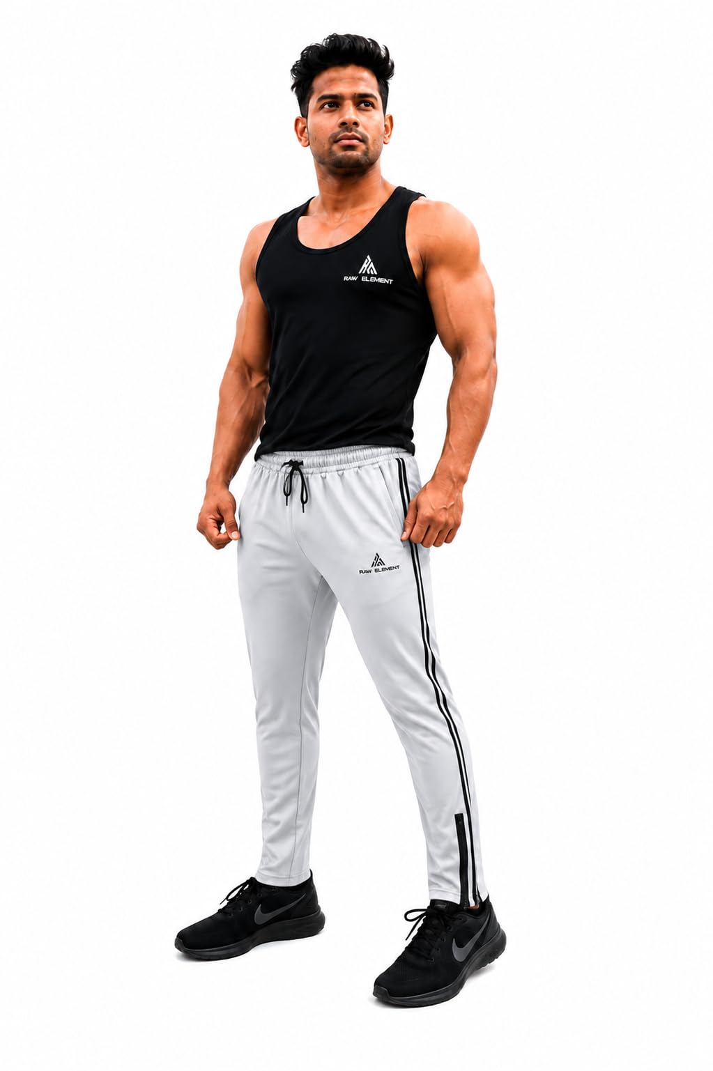 Men's Gym Vest (Sando) with Light Grey Ankle Zipper Track Pant | Slim Fit | Sportswear | Workout & Running Wear-picture-14