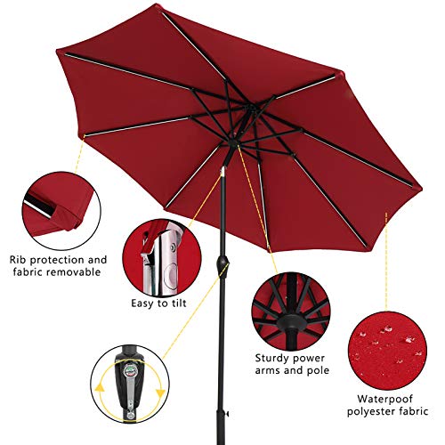 9 Ft Large Patio Umbrellas With Push Button Tilt/Crank Led Lighted Patio Umbrella For Beach Patio Garden Outdoor Outdoor Market Umbrellas-Wine Red Outdoor #TOP5