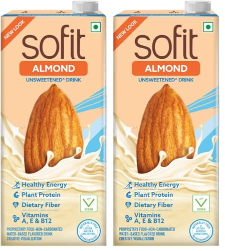 Image of Sofit Almond Drink Unsweetened, 180ml - Pack of 4 (2 x 180ml)| Vegan Drink |Enriched with Plant Protein, Dietary fibers, Vitamins and Calcium | Lactose Free | Gluten Free | Preservatives Free