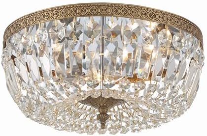 Crystorama 3 Light Hand Cut Crystal Olde Brass Flush Mount